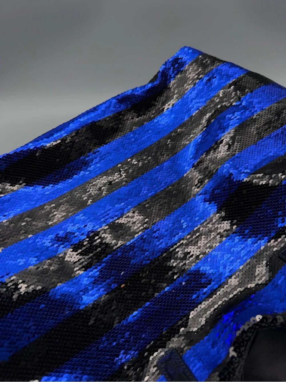 Prada Sequin Stripe Tote in Black and Royal Blue
